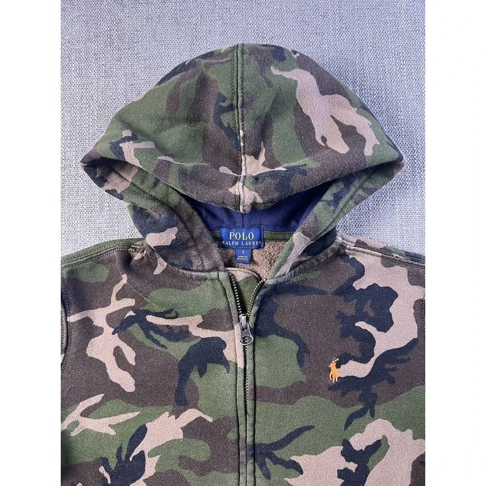 Polo Ralph Lauren Jacket Youth 7 Boys Camouflage Full Zip Hooded Pockets Preppy
